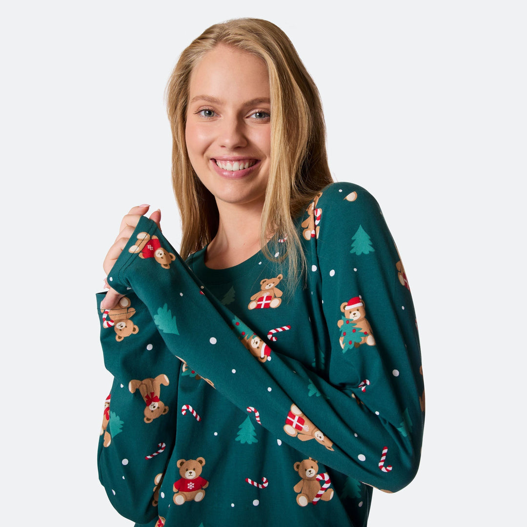Grøn Teddybjørn Julepyjamas Dame