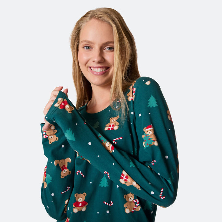 Grøn Teddybjørn Julepyjamas Dame