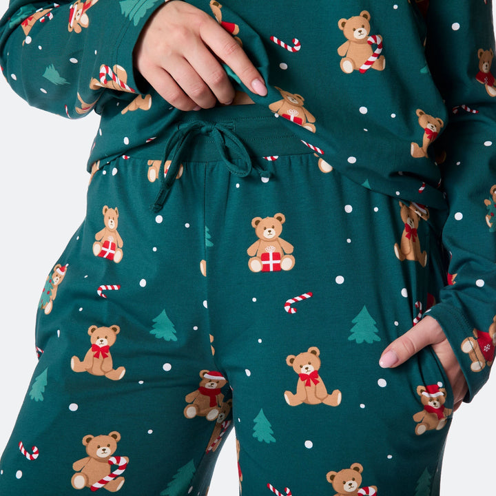 Grøn Teddybjørn Julepyjamas Dame