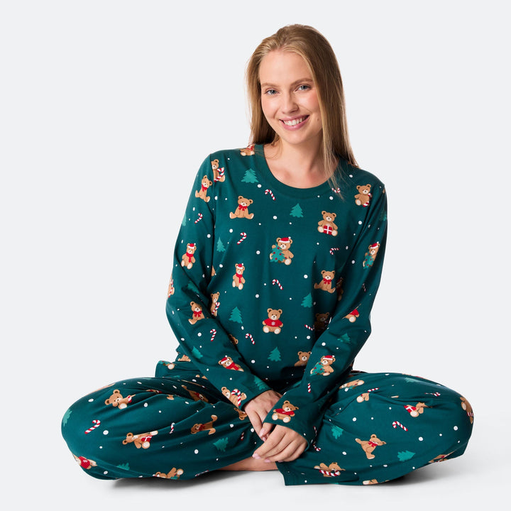 Grøn Teddybjørn Julepyjamas Dame