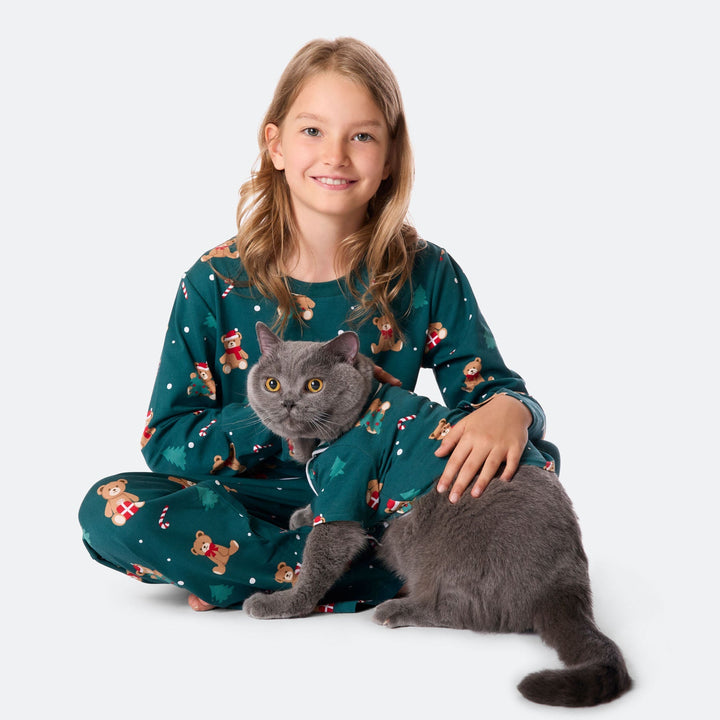 Grøn Teddybjørn Julepyjamas til Kat