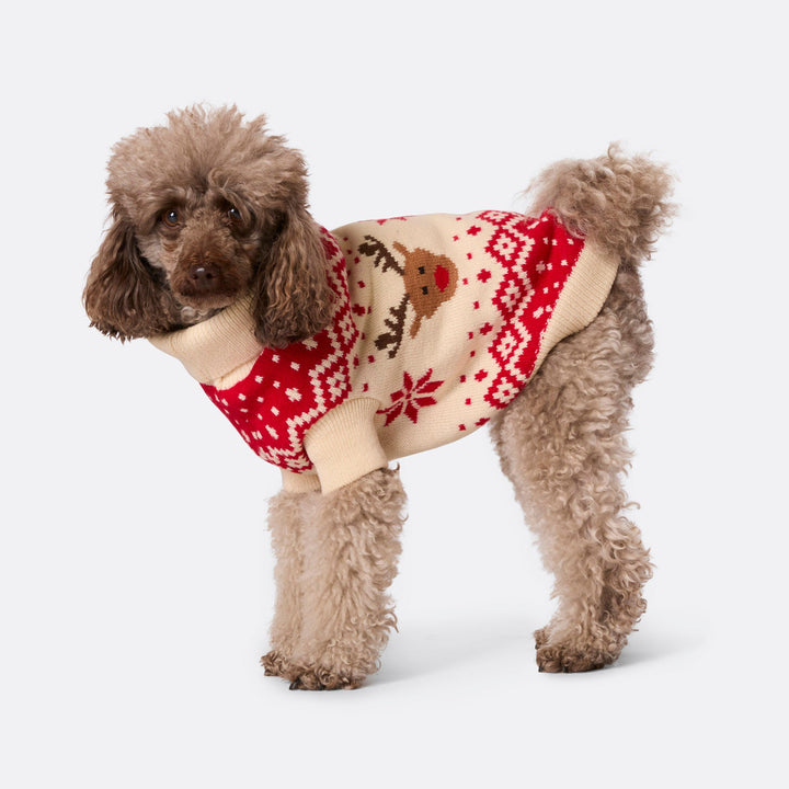 Rød Retro Rensdyr Julesweater til Hunde