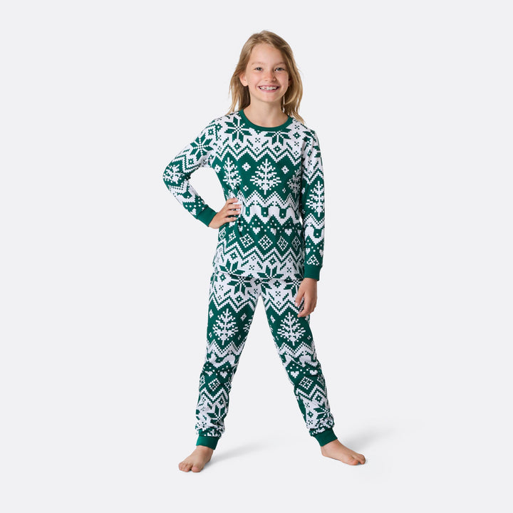 Grøn Julestrik Julepyjamas Børn