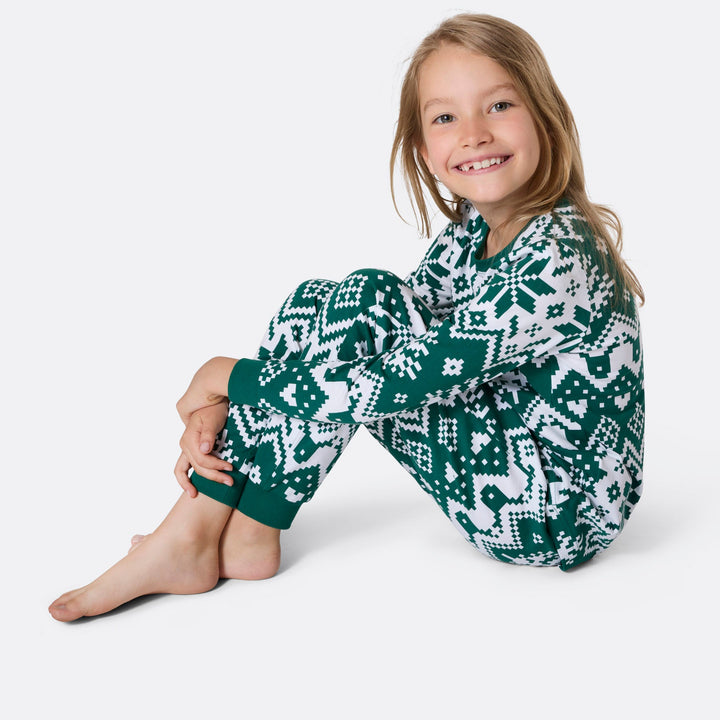 Grøn Julestrik Julepyjamas Børn