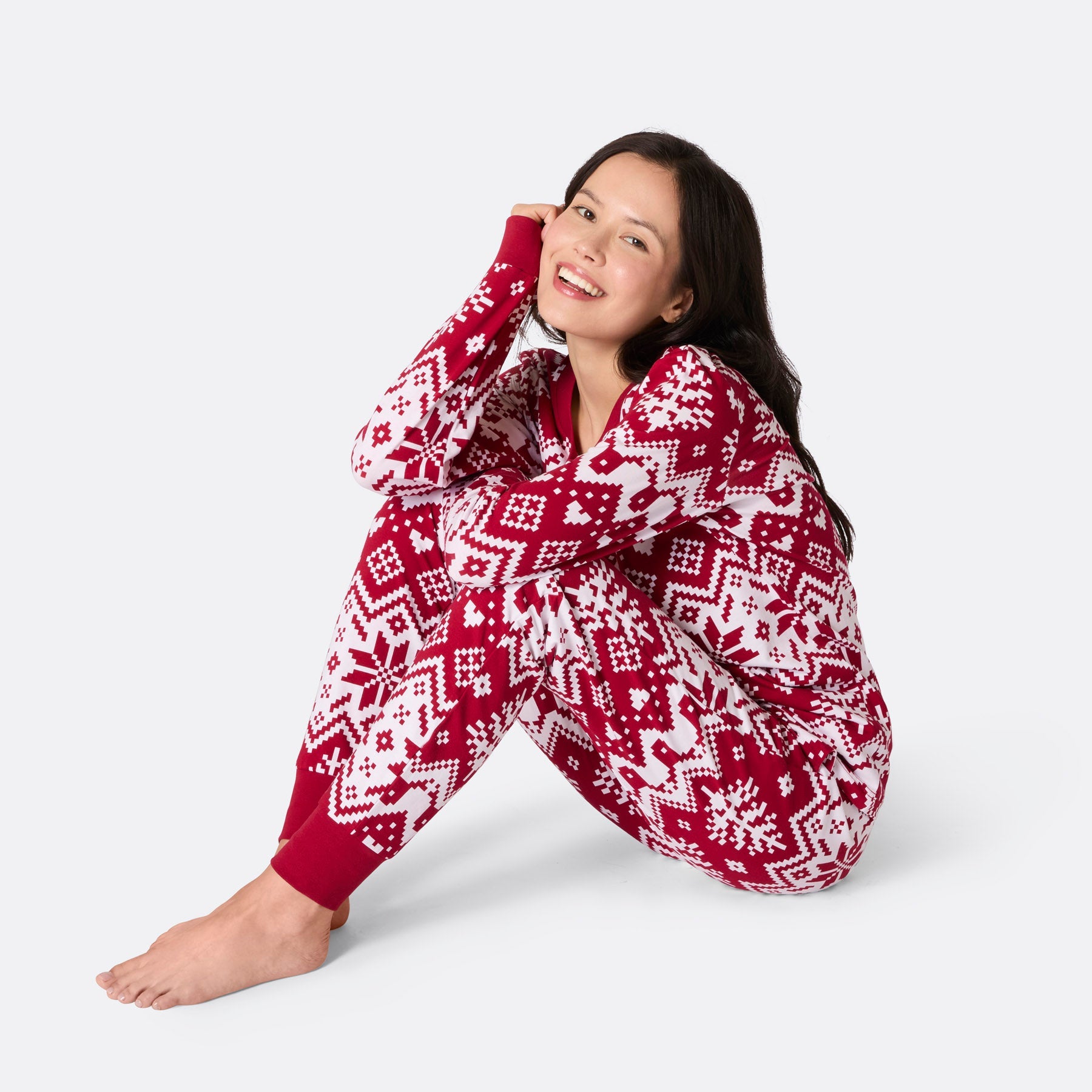 Rød Julestrik Julepyjamas Dame – SillySanta.dk