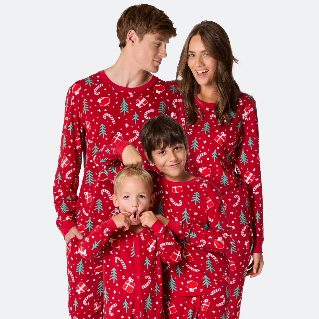 Julemønster Rød Julepyjamasser Familie