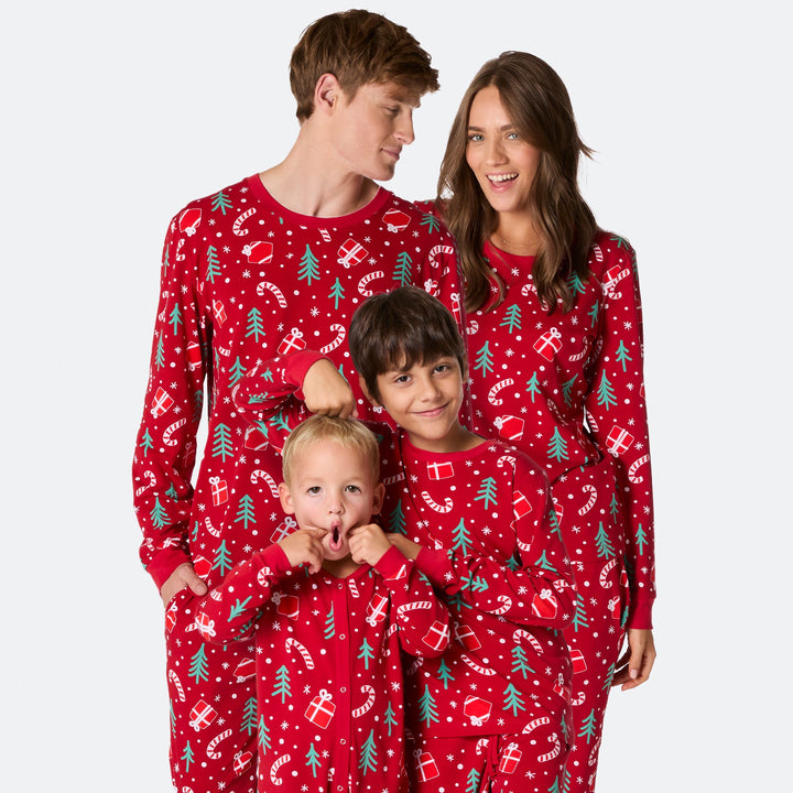 Julemønster Rød Julepyjamasser Familie