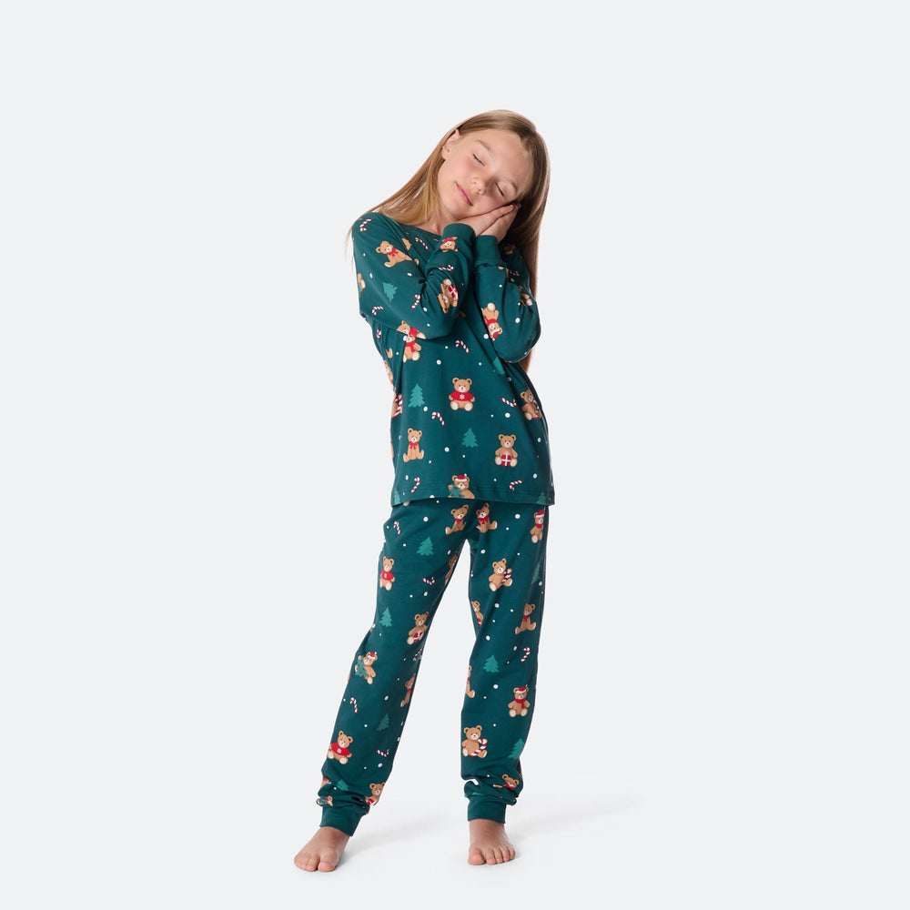 Grøn Teddybjørn Julepyjamas Børn