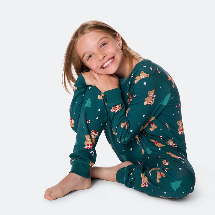 Grøn Teddybjørn Julepyjamas Børn