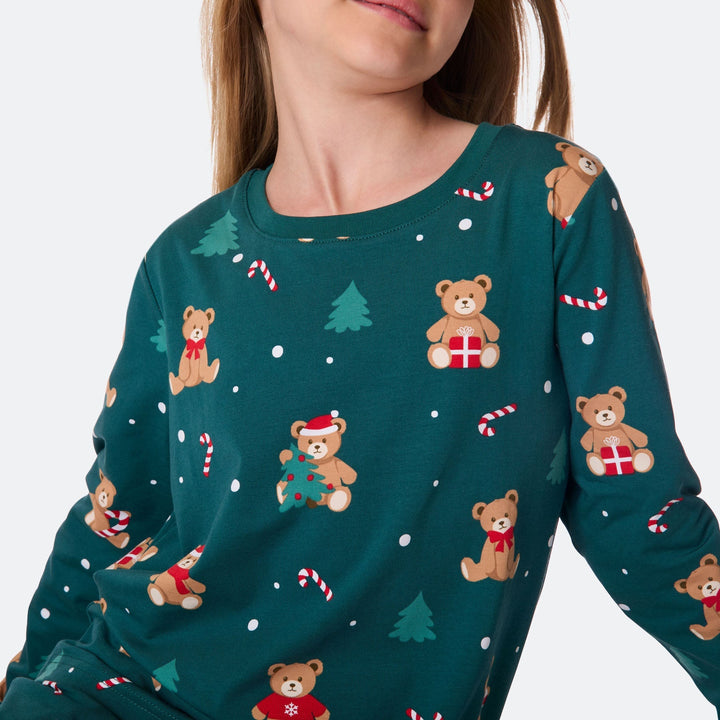 Grøn Teddybjørn Julepyjamas Børn