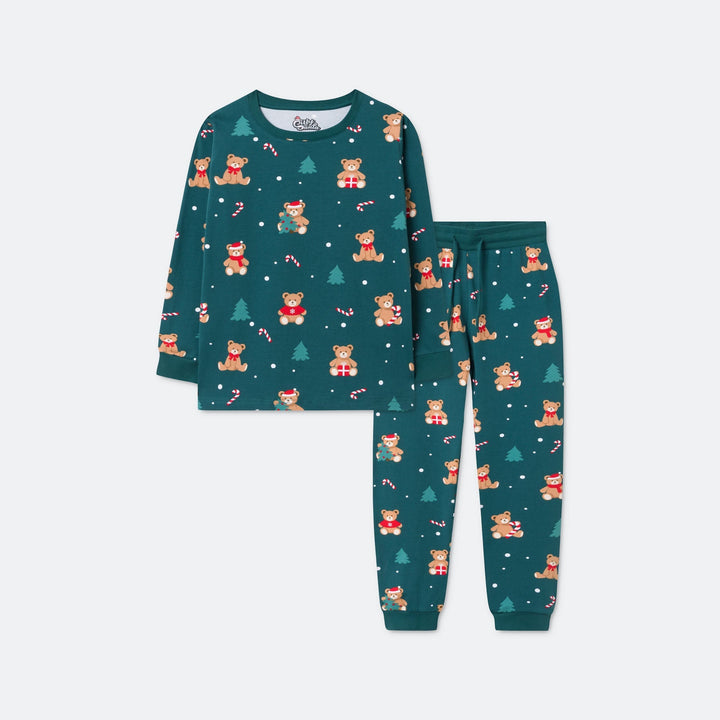 Grøn Teddybjørn Julepyjamas Børn