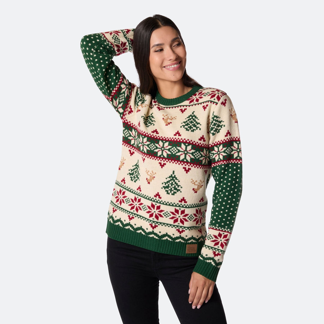 Retro Juletræ Julesweater Dame
