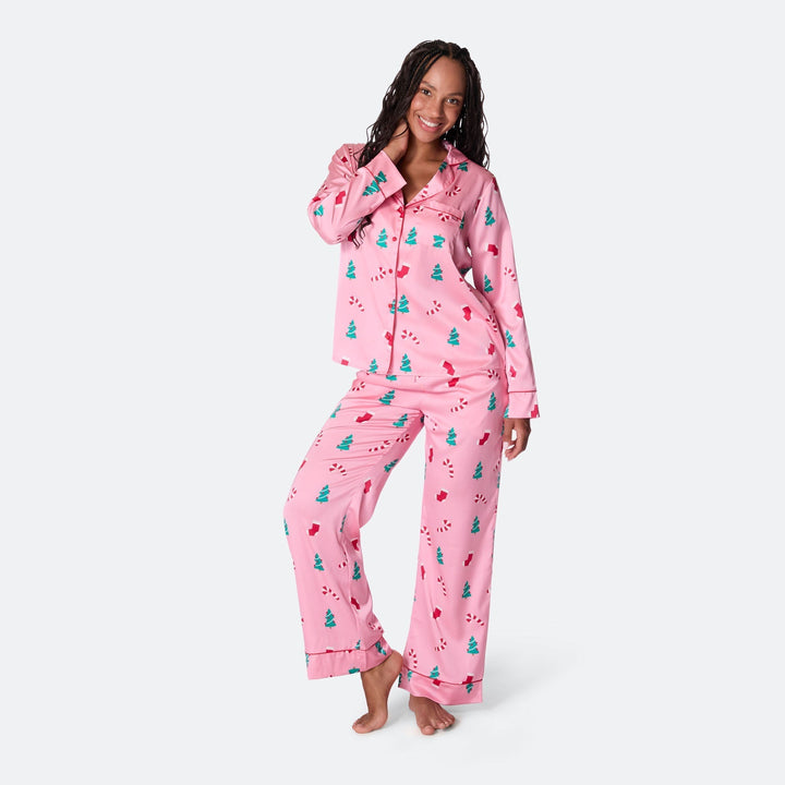 Rosa Satin Julepyjamas Dame