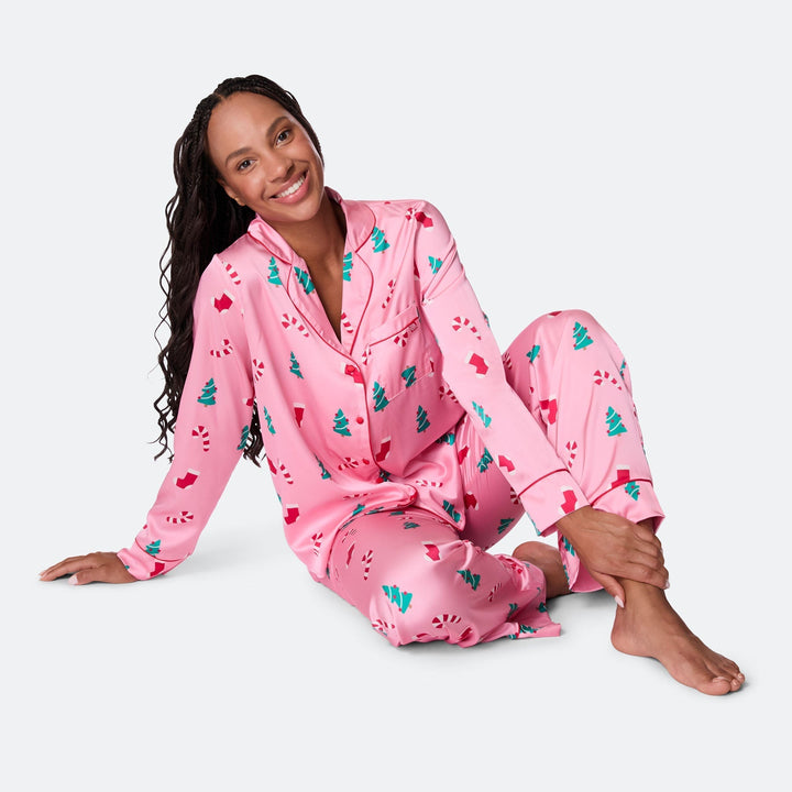 Rosa Satin Julepyjamas Dame