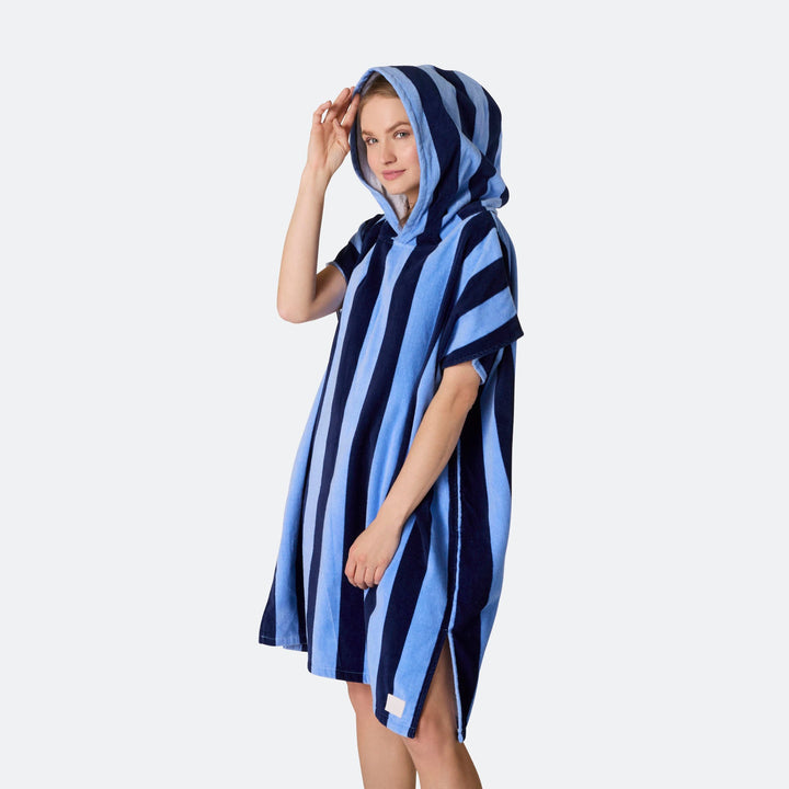 Stribet Blå Badeponcho