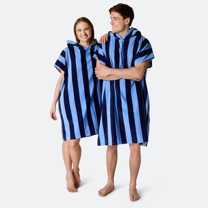 Stribet Blå Badeponcho