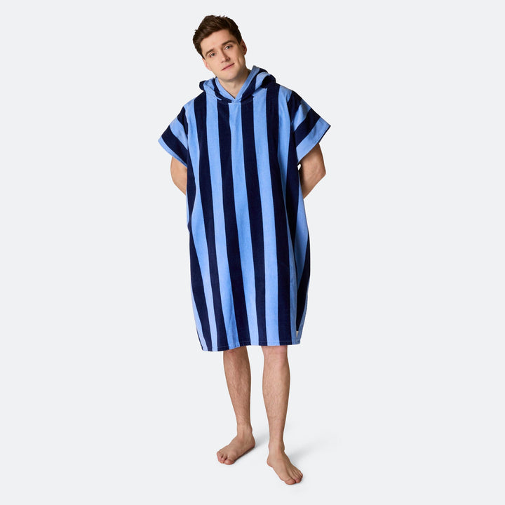 Stribet Blå Badeponcho