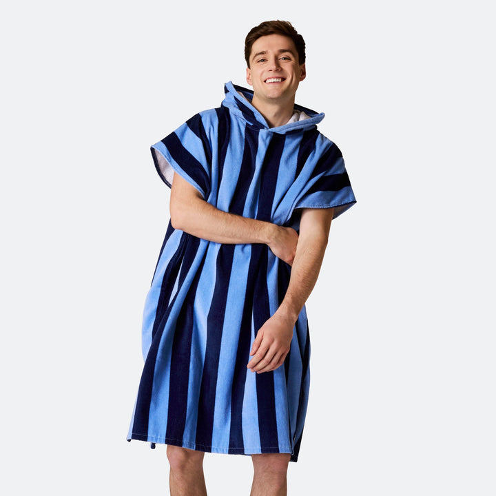 Stribet Blå Badeponcho