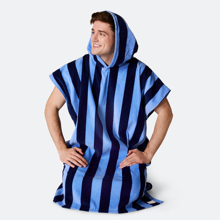 Stribet Blå Badeponcho