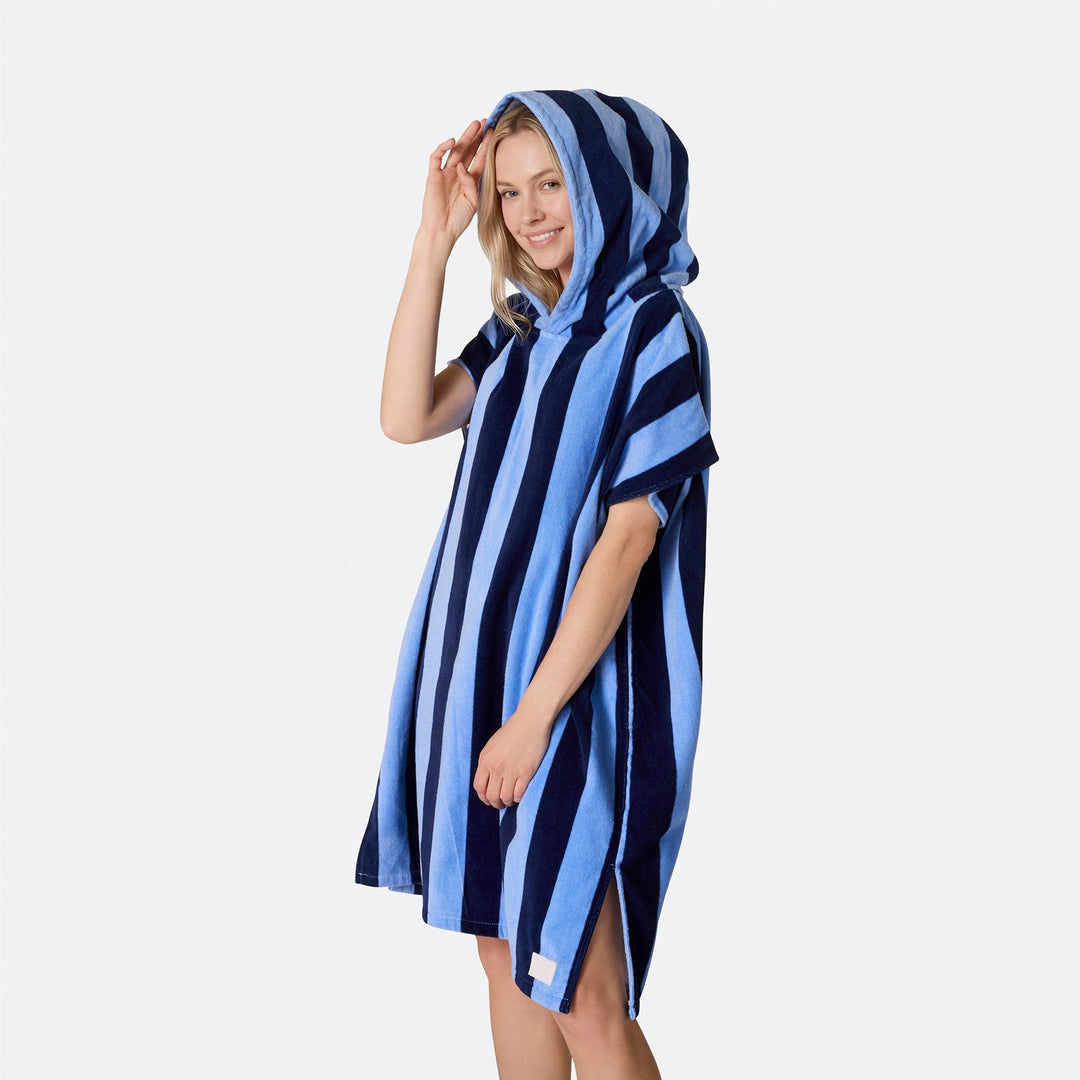 Stribet Blå Badeponcho