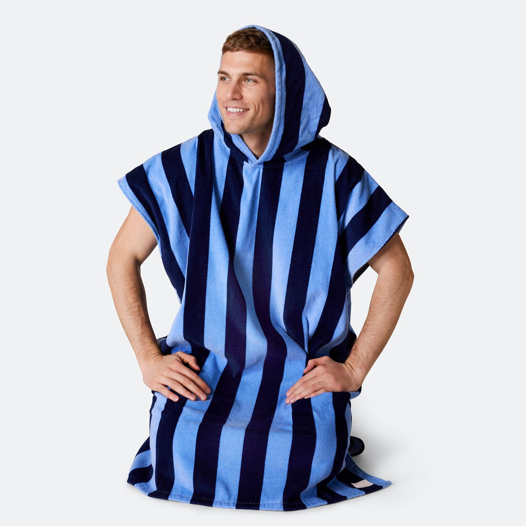 Stribet Blå Badeponcho