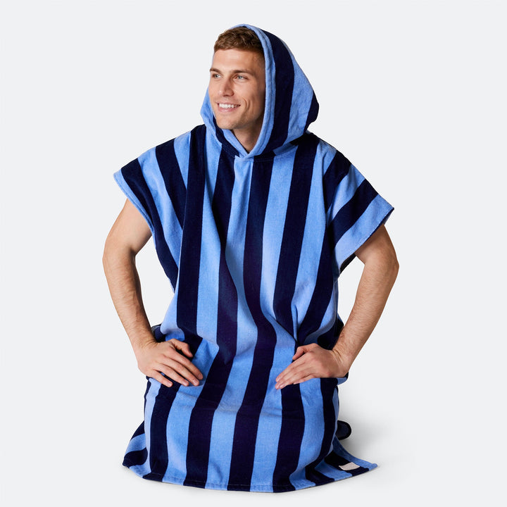 Stribet Blå Badeponcho