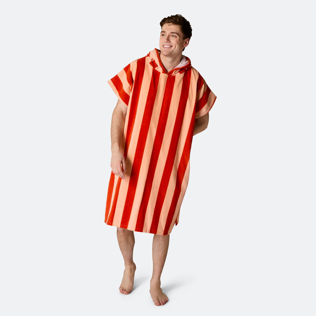 Stribet Rød Badeponcho