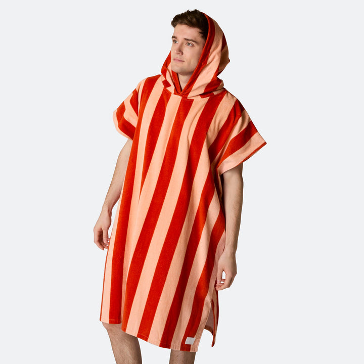 Stribet Rød Badeponcho