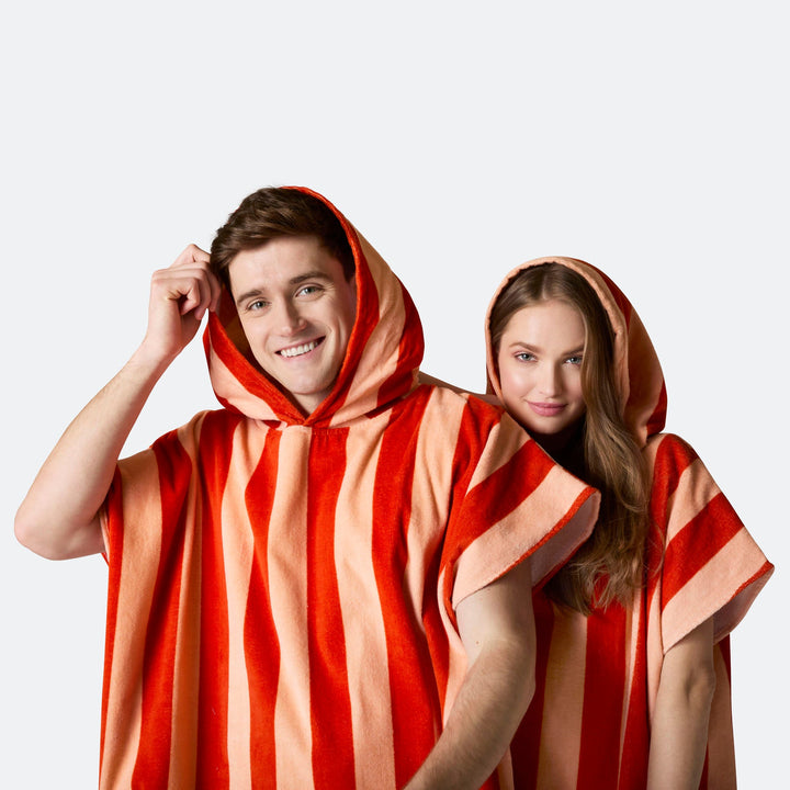 Stribet Rød Badeponcho