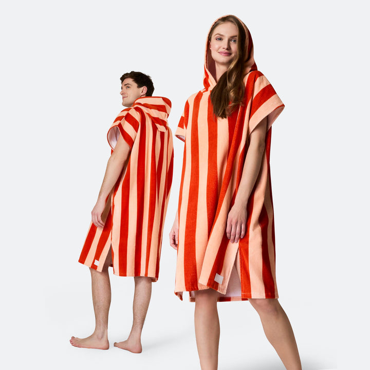 Stribet Rød Badeponcho