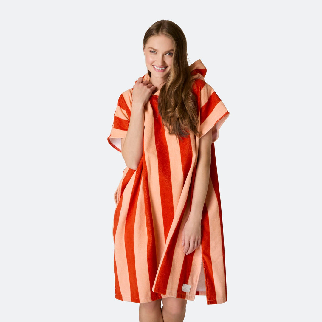 Stribet Rød Badeponcho