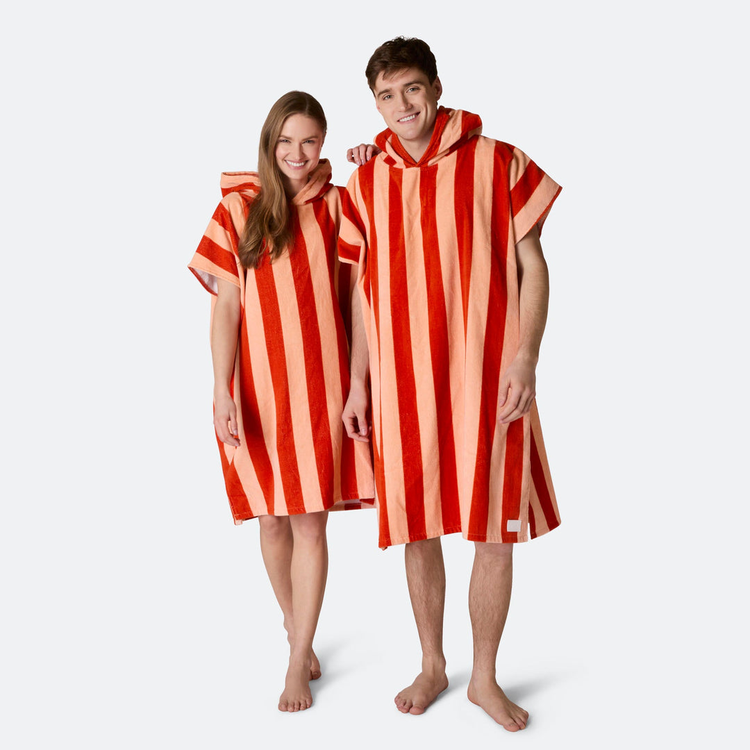 Stribet Rød Badeponcho
