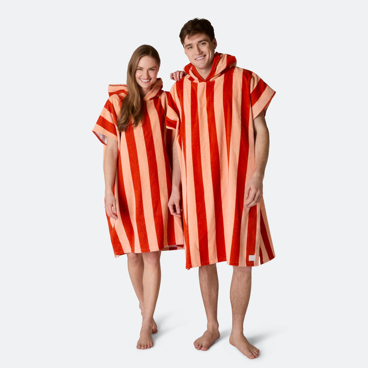 Stribet Rød Badeponcho