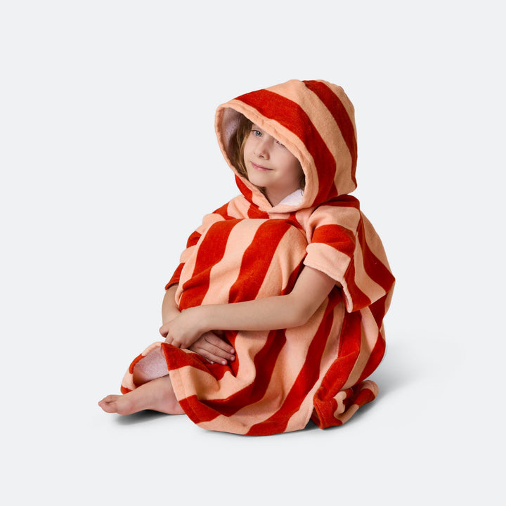 Stribet Rød Badeponcho Børn