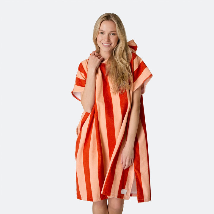 Stribet Rød Badeponcho