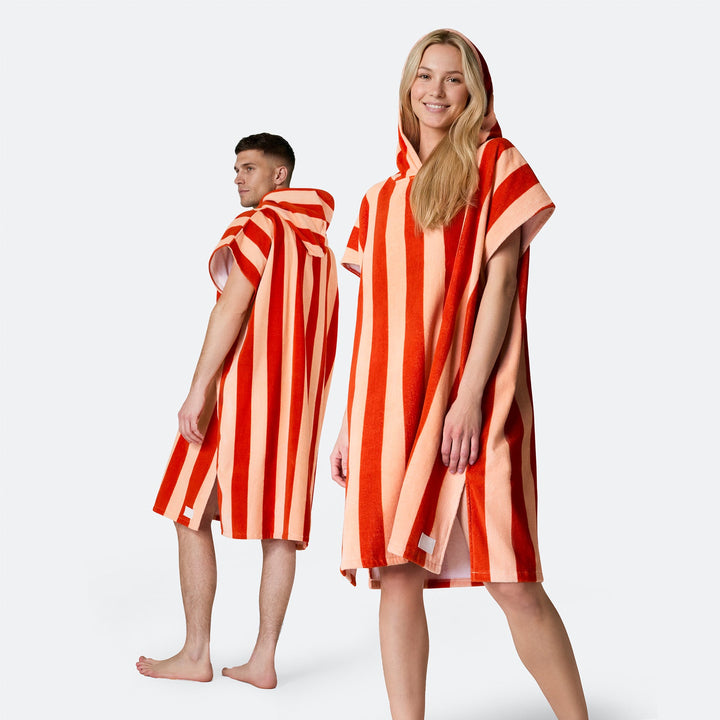 Stribet Rød Badeponcho