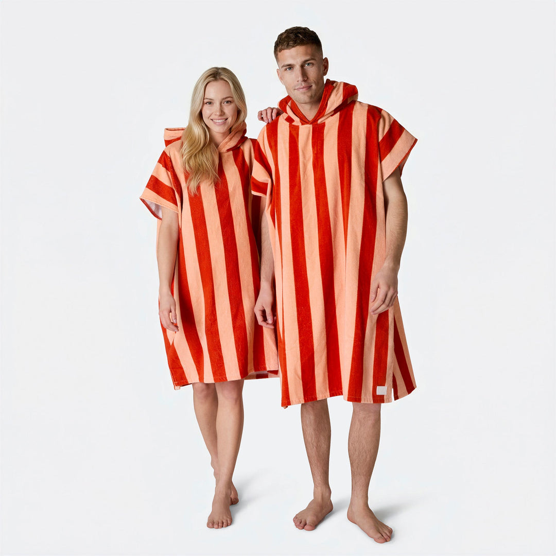 Stribet Rød Badeponcho