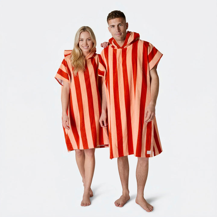 Stribet Rød Badeponcho
