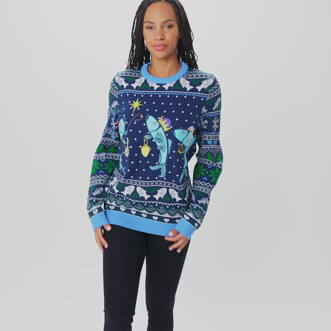 De Tre Vise Fisk Julesweater Dame