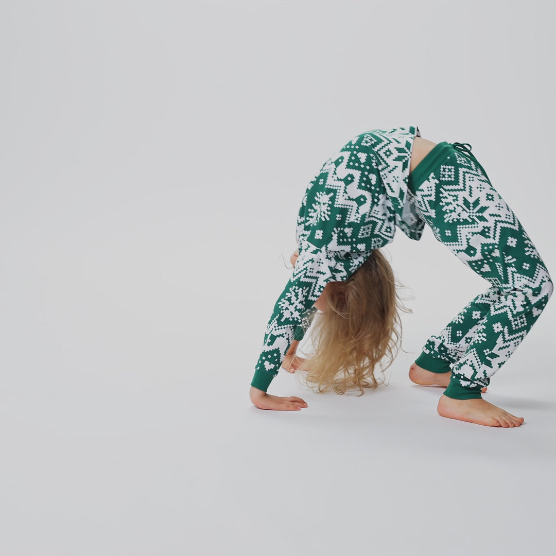 Grøn Julestrik Julepyjamas Børn