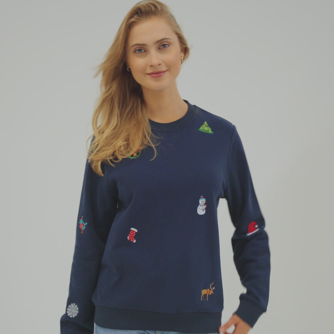 Blå Julesweatshirt Dame