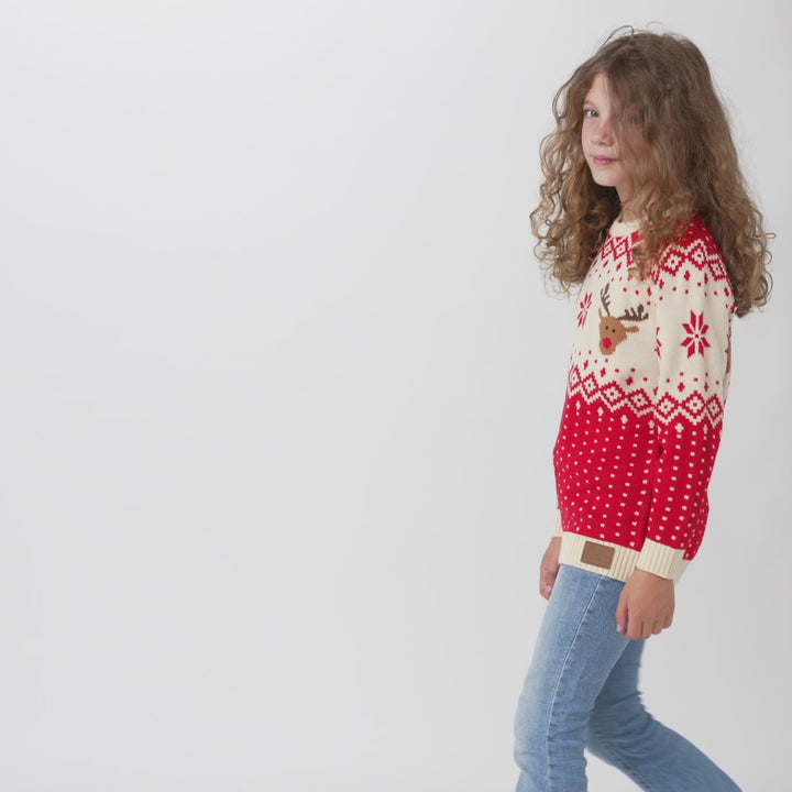 Rød Retro Rensdyr Julesweater Børn