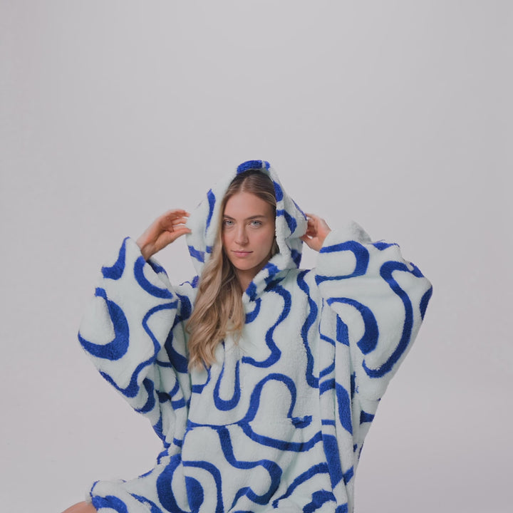 Blå Wavy Teddy HappyHoodie