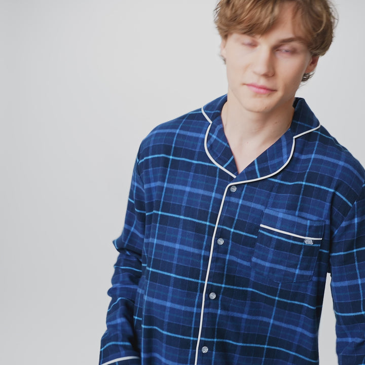 Blå Flannel Julepyjamas Herre
