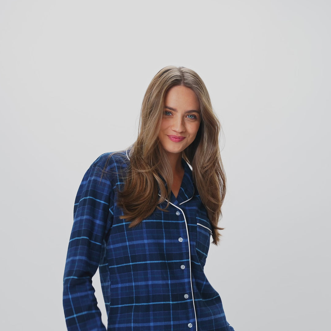 Blå Flannel Julepyjamas Dame
