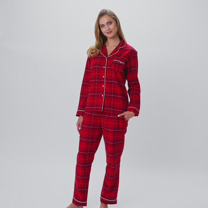 Rød Flannel Julepyjamas Dame