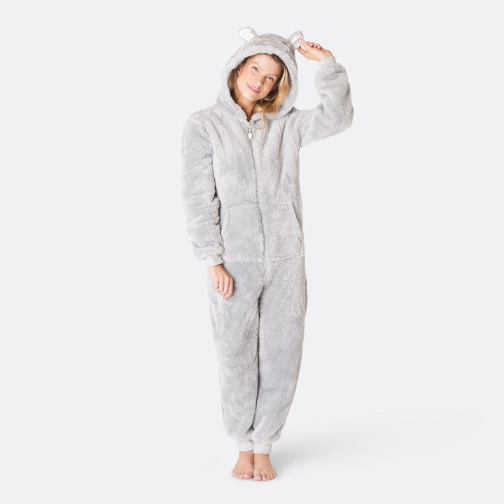 Grå Bamsebjørn Onesie Dame