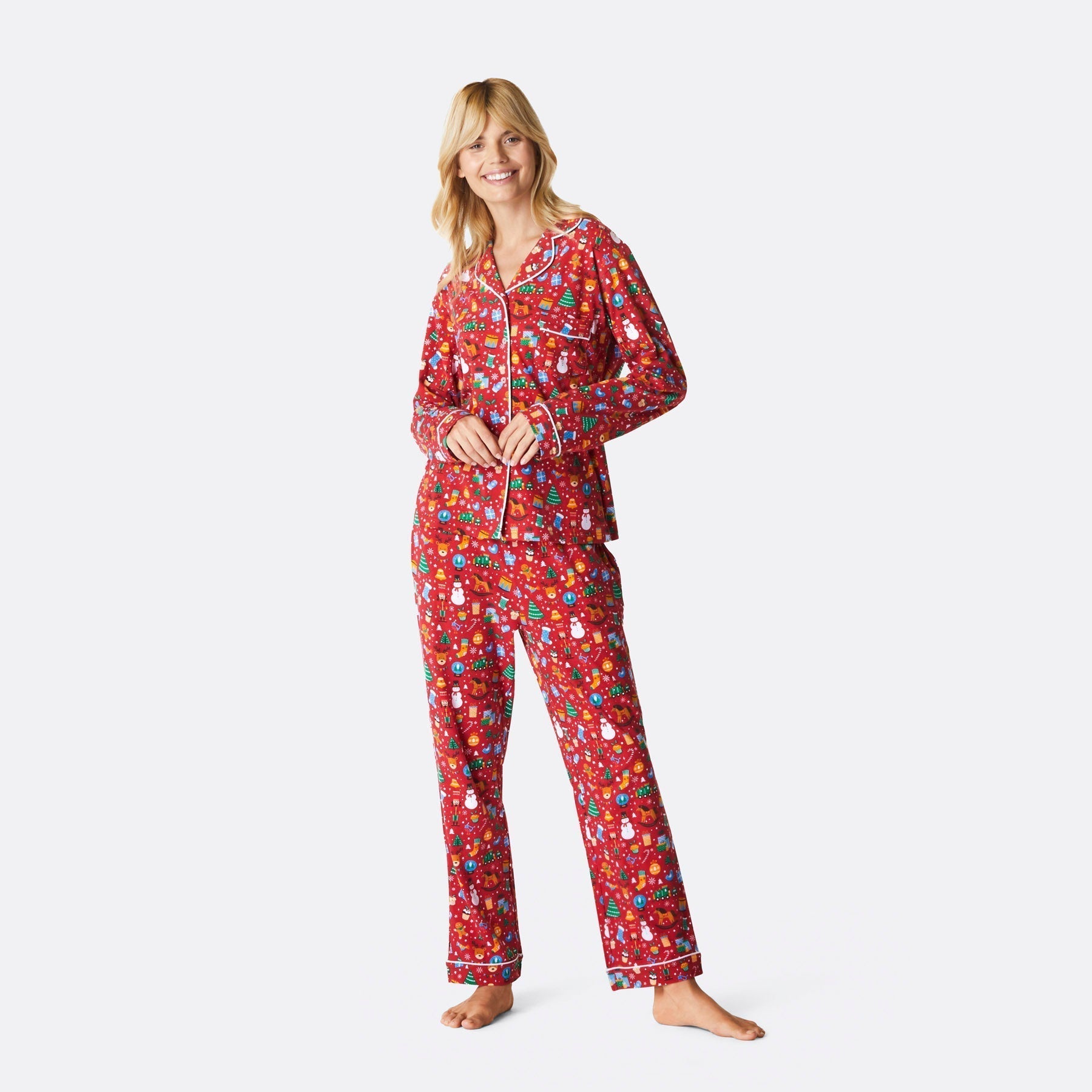 Juledrøm Rød Klassisk Julepyjamas Dame – SillySanta.dk
