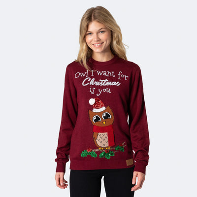 Owl I Want For Christmas Julesweater Dame