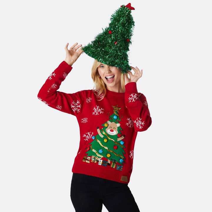 Rensdyr Juletræ Julesweater Dame